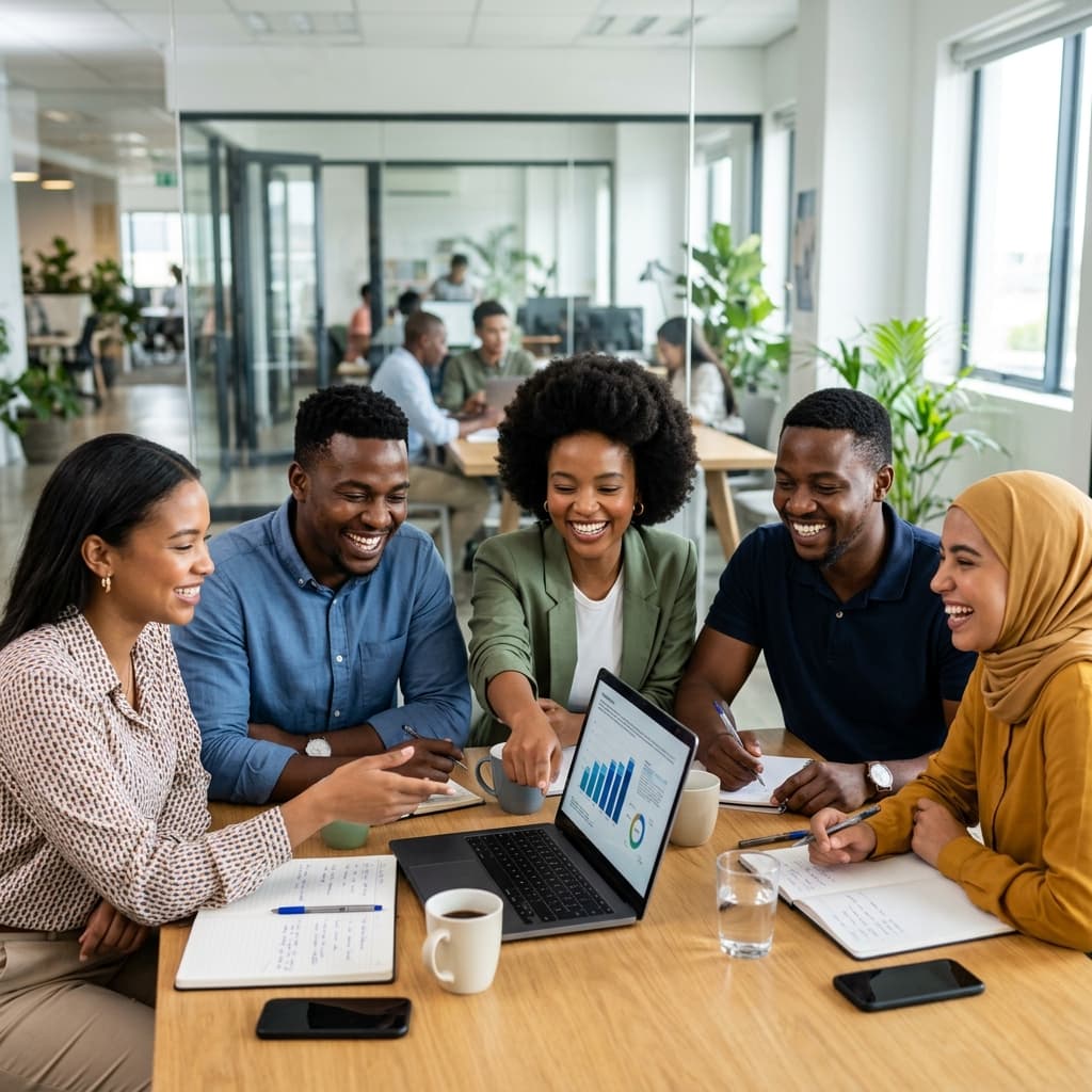 African group leaders collaborating smoothly